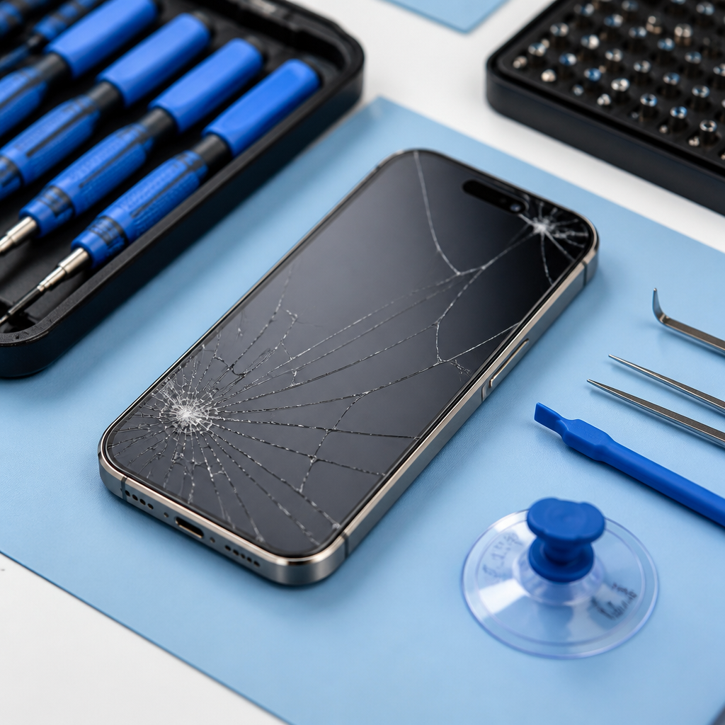 Oprava iPhone v servisu Brno – prasklý displej a profesionální nářadí
